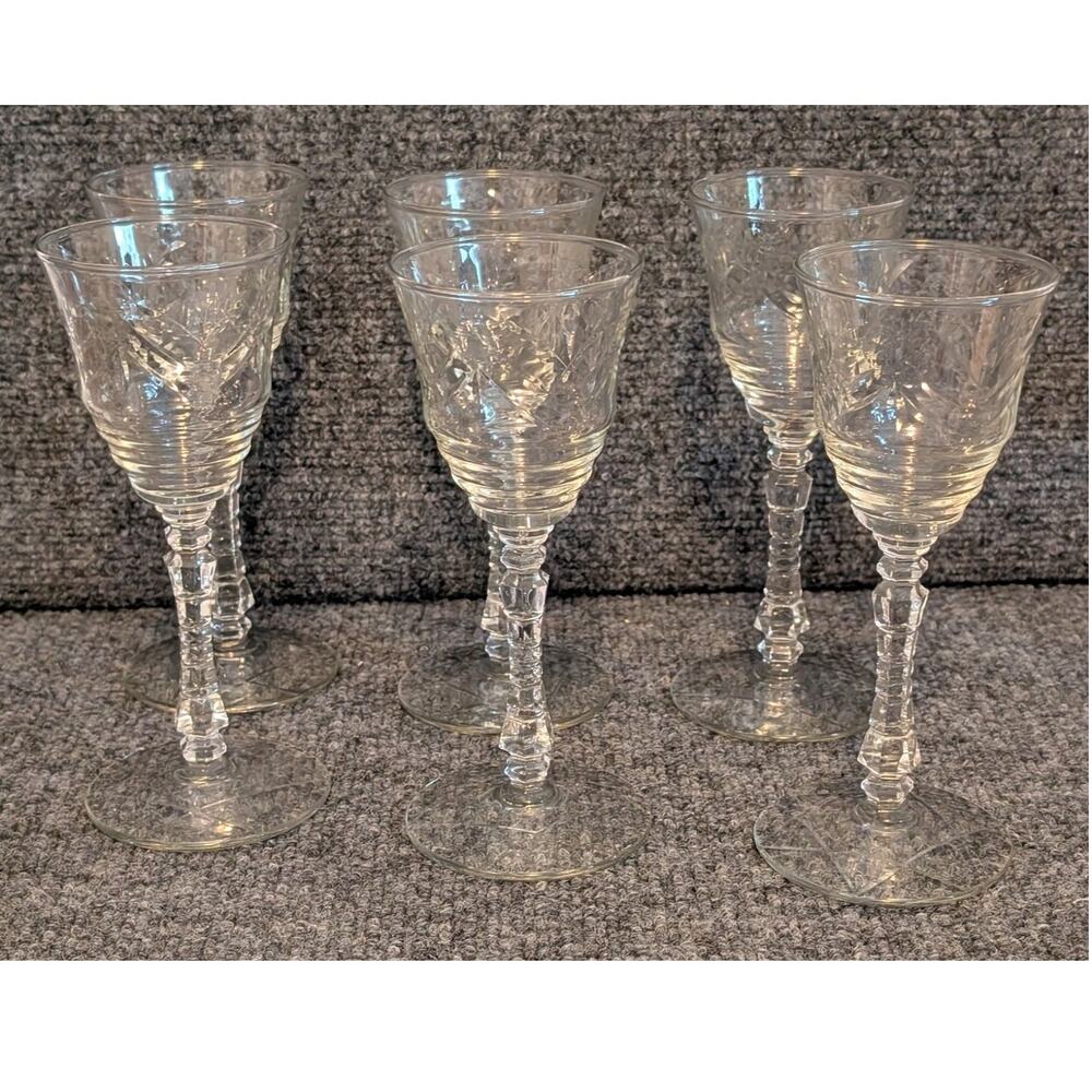 Vintage 1947 Libbey Rock Sharpe Arctic Rose Water Goblets Set of Six
